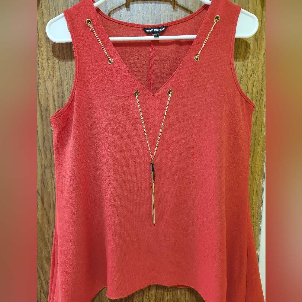 Red Loose fitting Blouse with Necklace attached